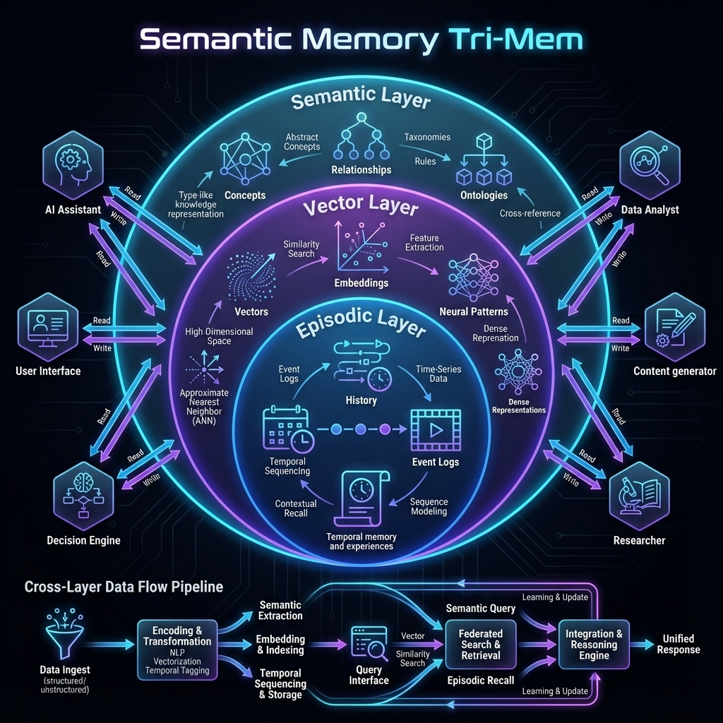 Semantic Memory Tri-Mem Architecture (Detailed)